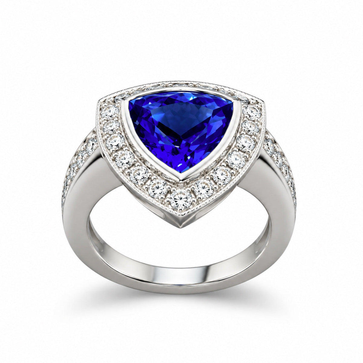 17K White Gold Natural Origin Tanzanite & Diamond Ring, view 3 of 3