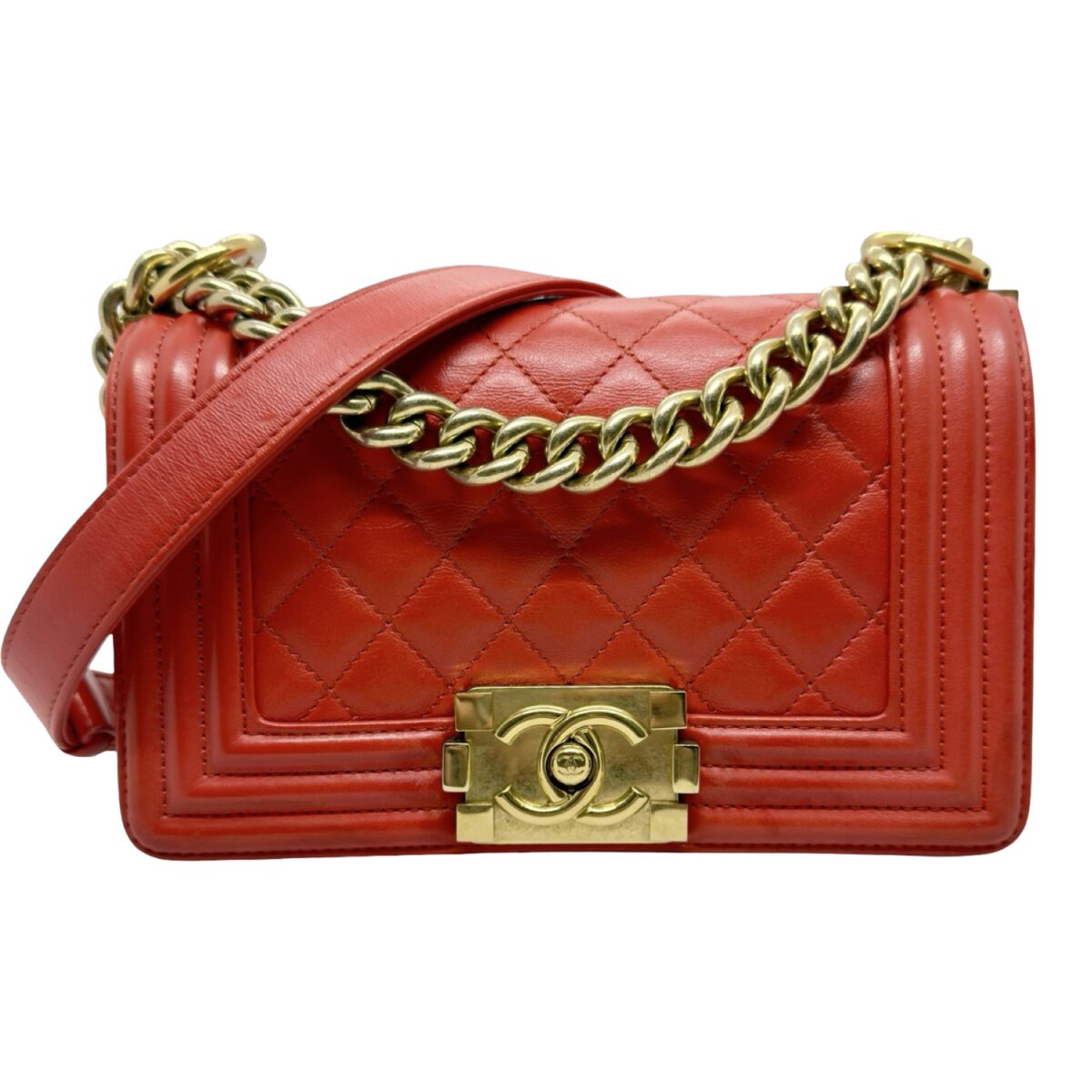 Chanel Red Leather Small Boy Shoulder Bag