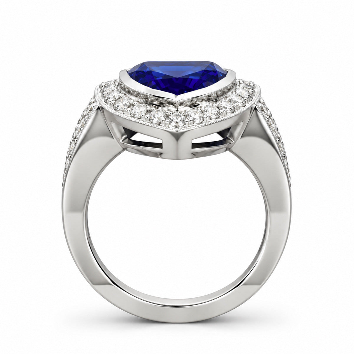 17K White Gold Natural Origin Tanzanite & Diamond Ring, view 2 of 3