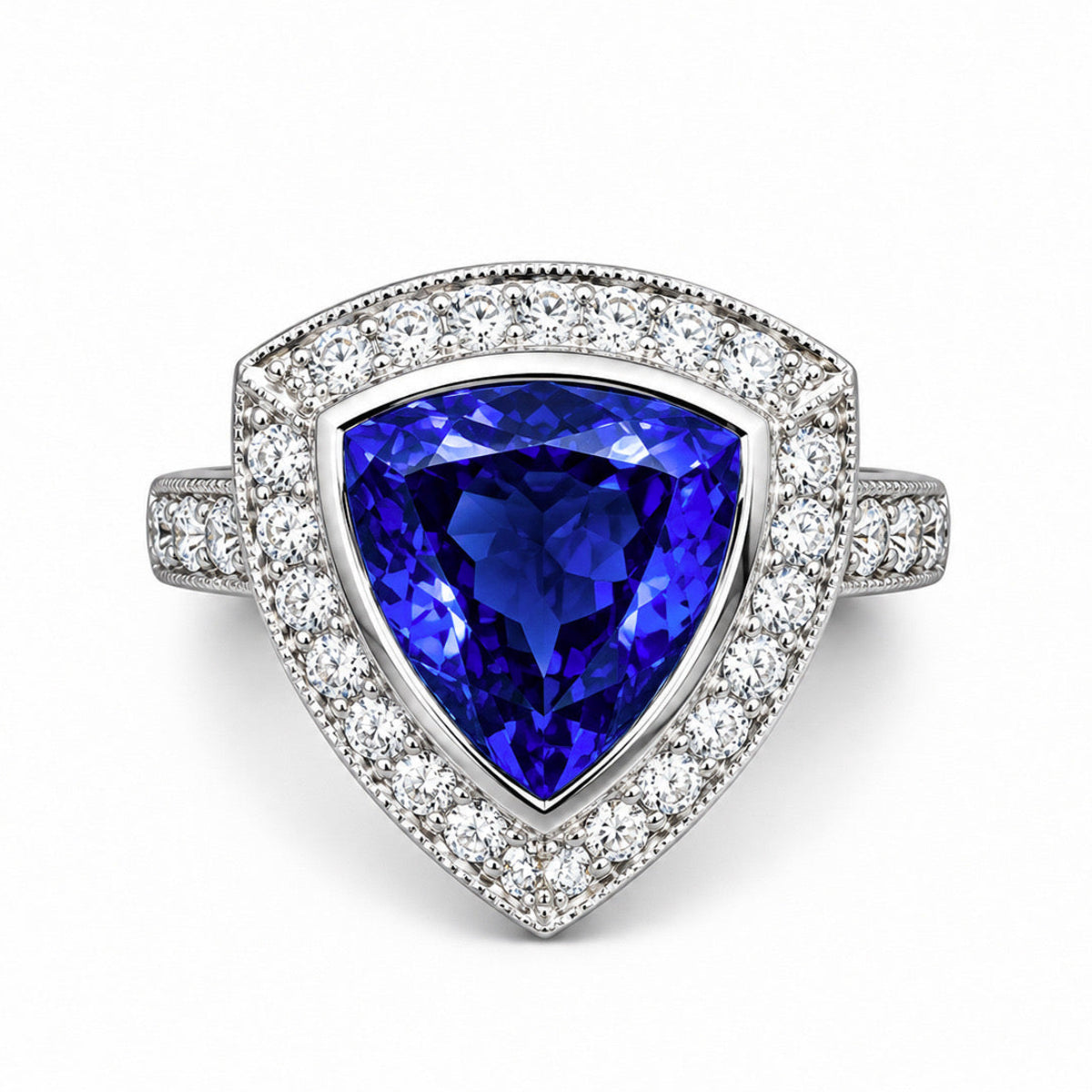 17K White Gold Natural Origin Tanzanite & Diamond Ring