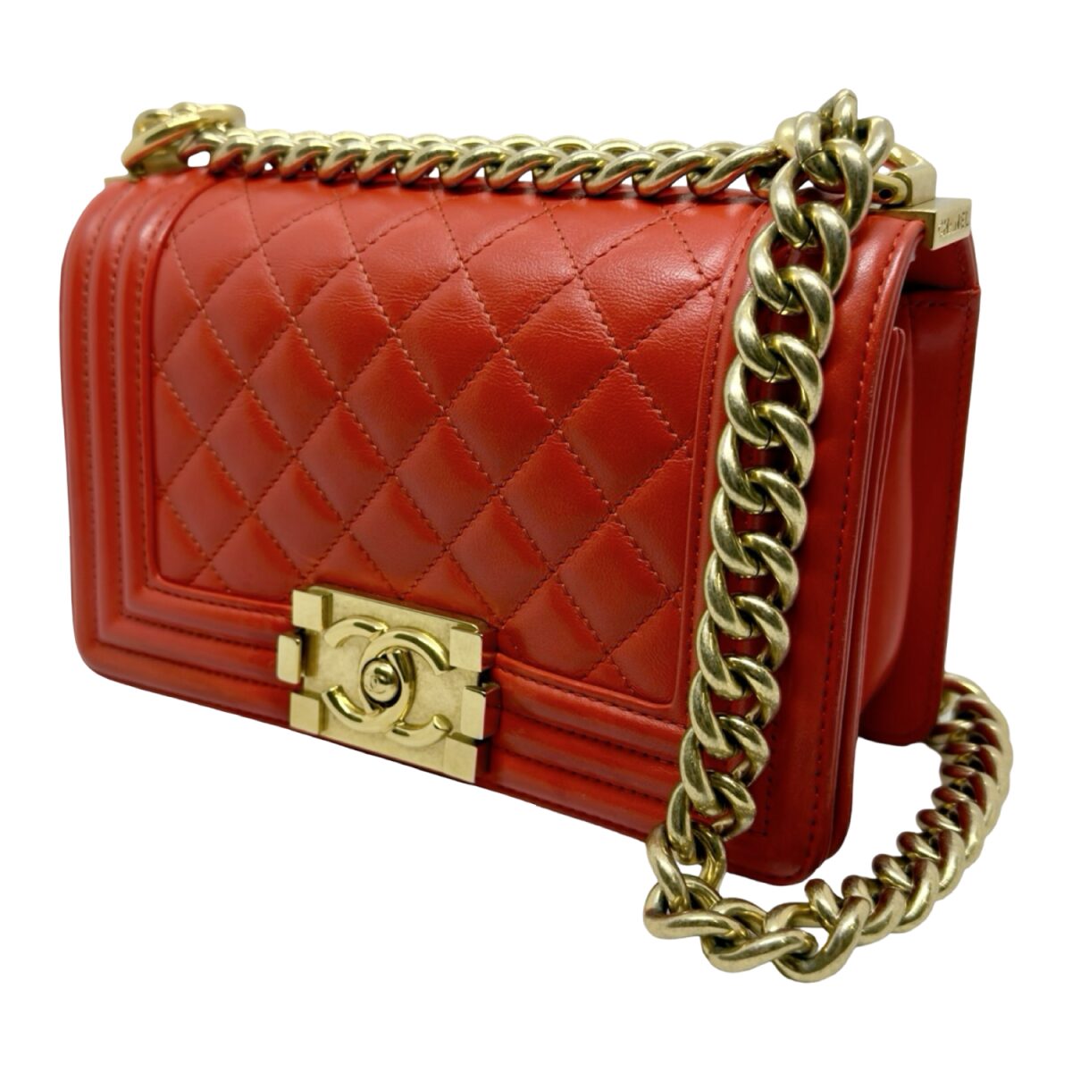 Chanel Red Leather Small Boy Shoulder Bag