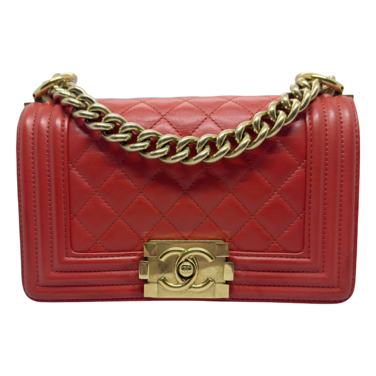 Chanel Red Leather Small Boy Shoulder Bag