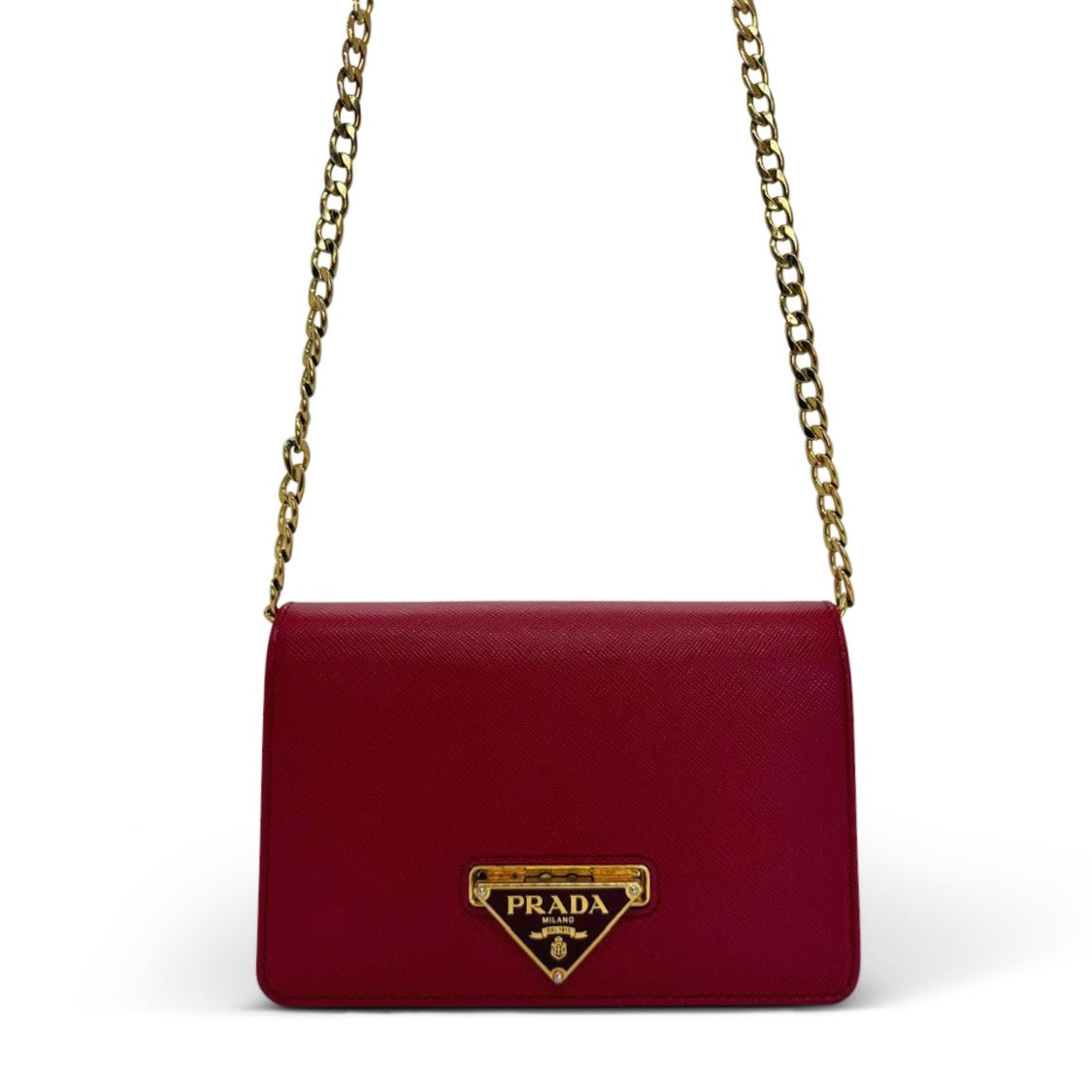 Prada Saffiano Lux Flip Lock Wallet on Chain Crossbody Bag