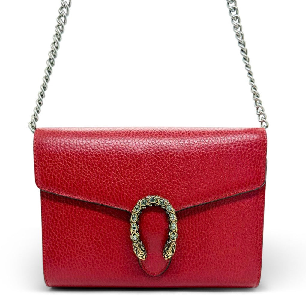 Gucci Dionysus Red Leather Wallet on Chain