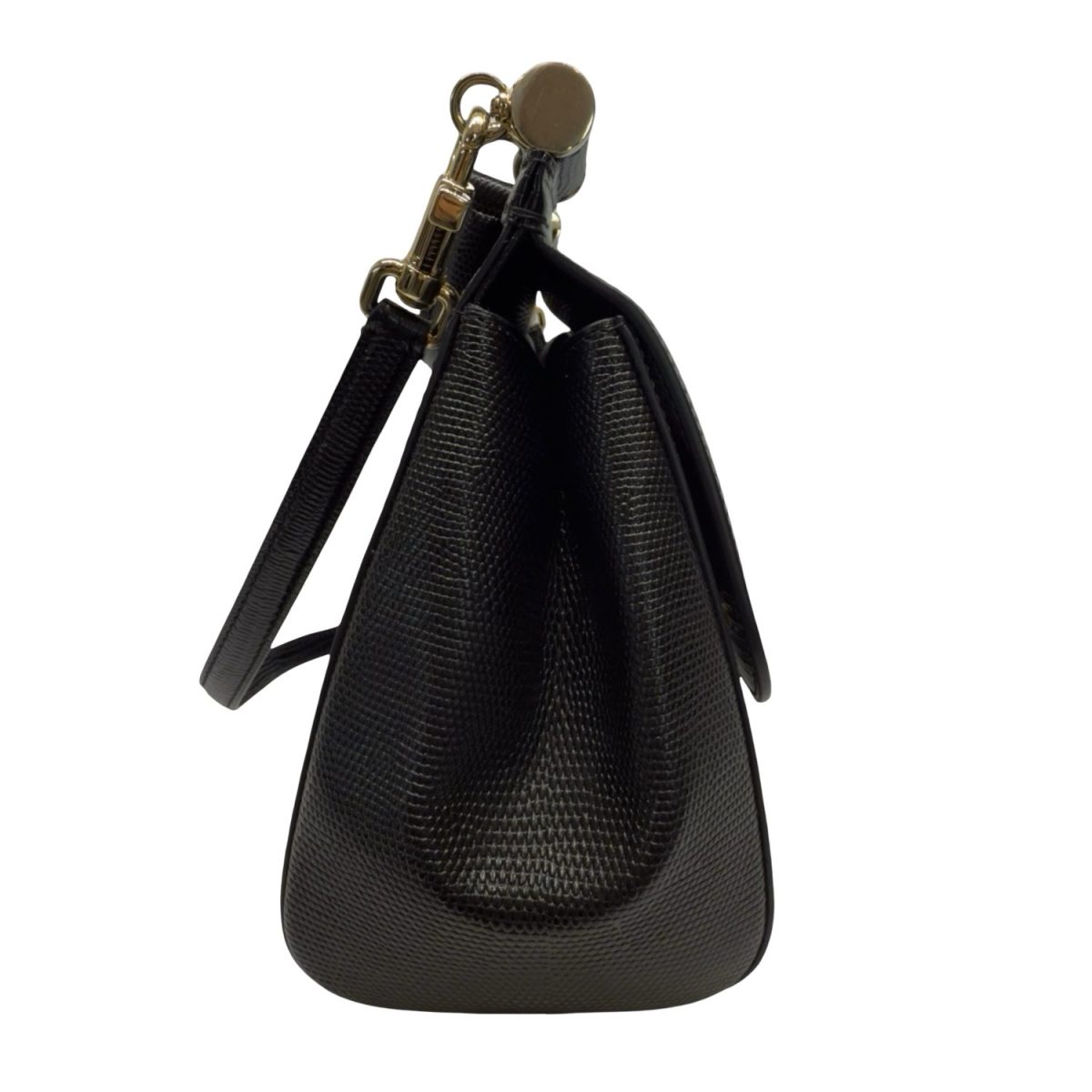Dolce &Gabbana Black Lizard Embossed Leather Medium Sicily Top Handle Bag