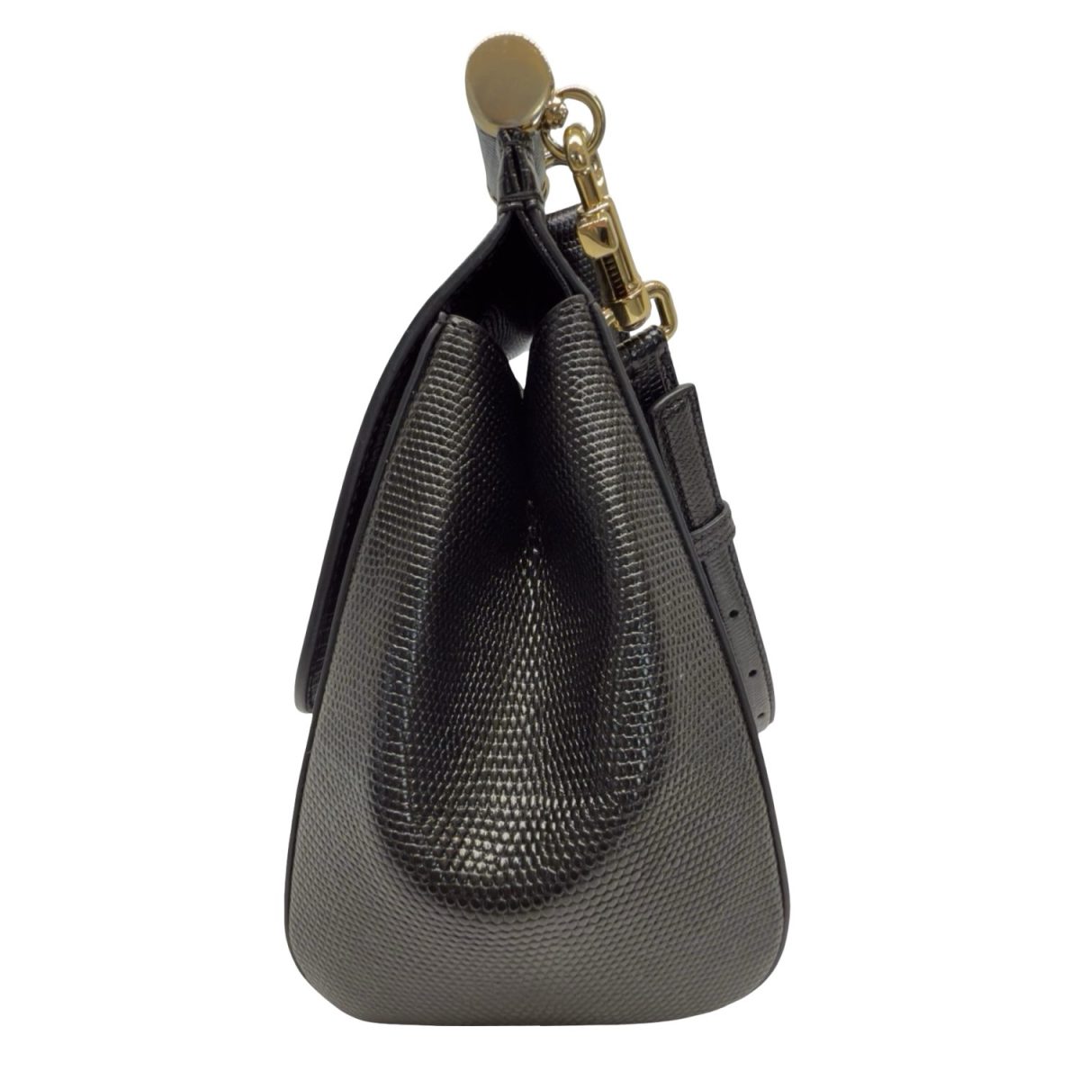 Dolce &Gabbana Black Lizard Embossed Leather Medium Sicily Top Handle Bag