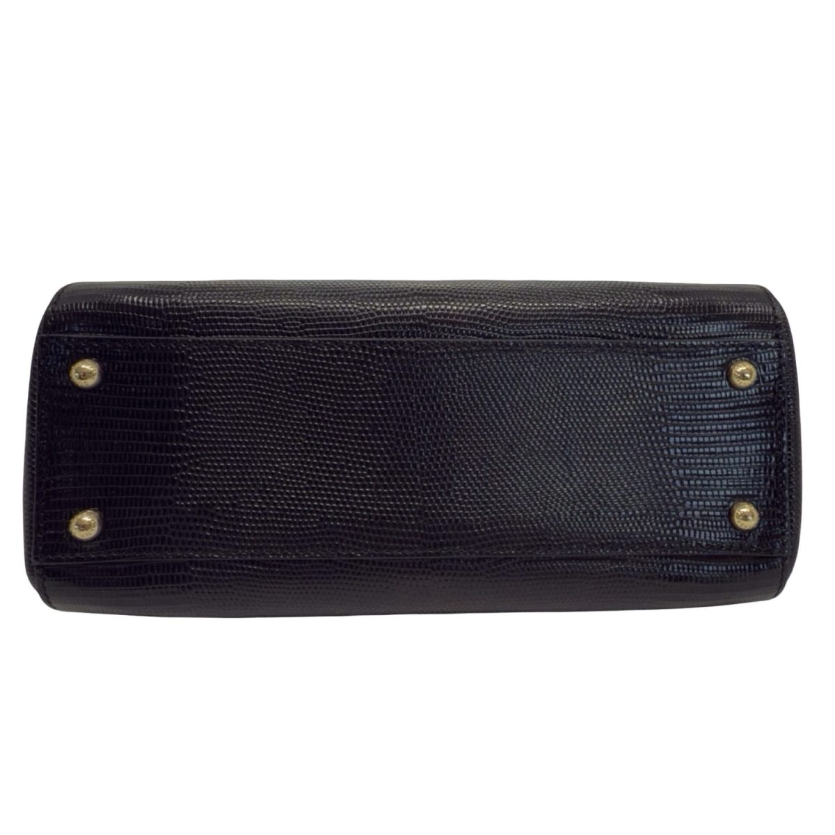Dolce &Gabbana Black Lizard Embossed Leather Medium Sicily Top Handle Bag