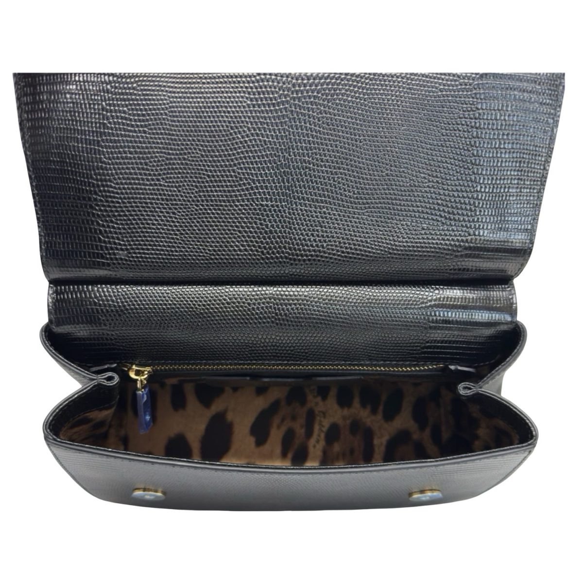 Dolce &Gabbana Black Lizard Embossed Leather Medium Sicily Top Handle Bag