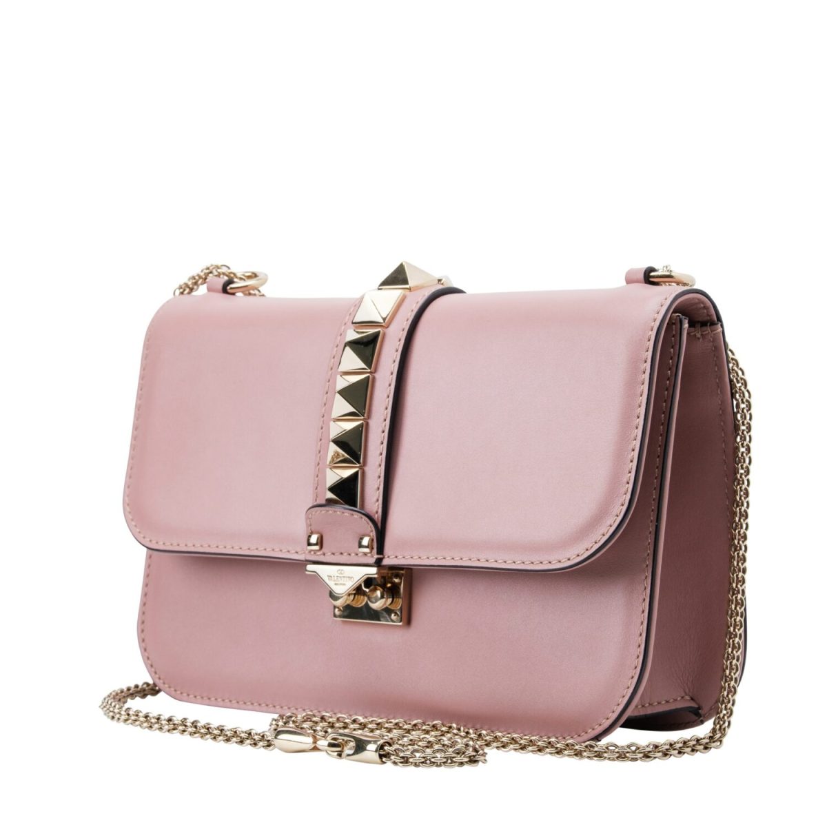 Valentino Dusty Pink Leather Medium Rocketed Glam Lock Flap Bag