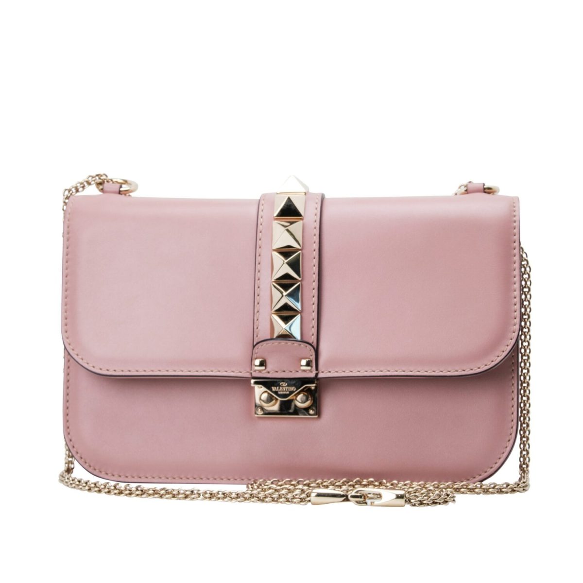 Valentino Dusty Pink Leather Medium Rocketed Glam Lock Flap Bag