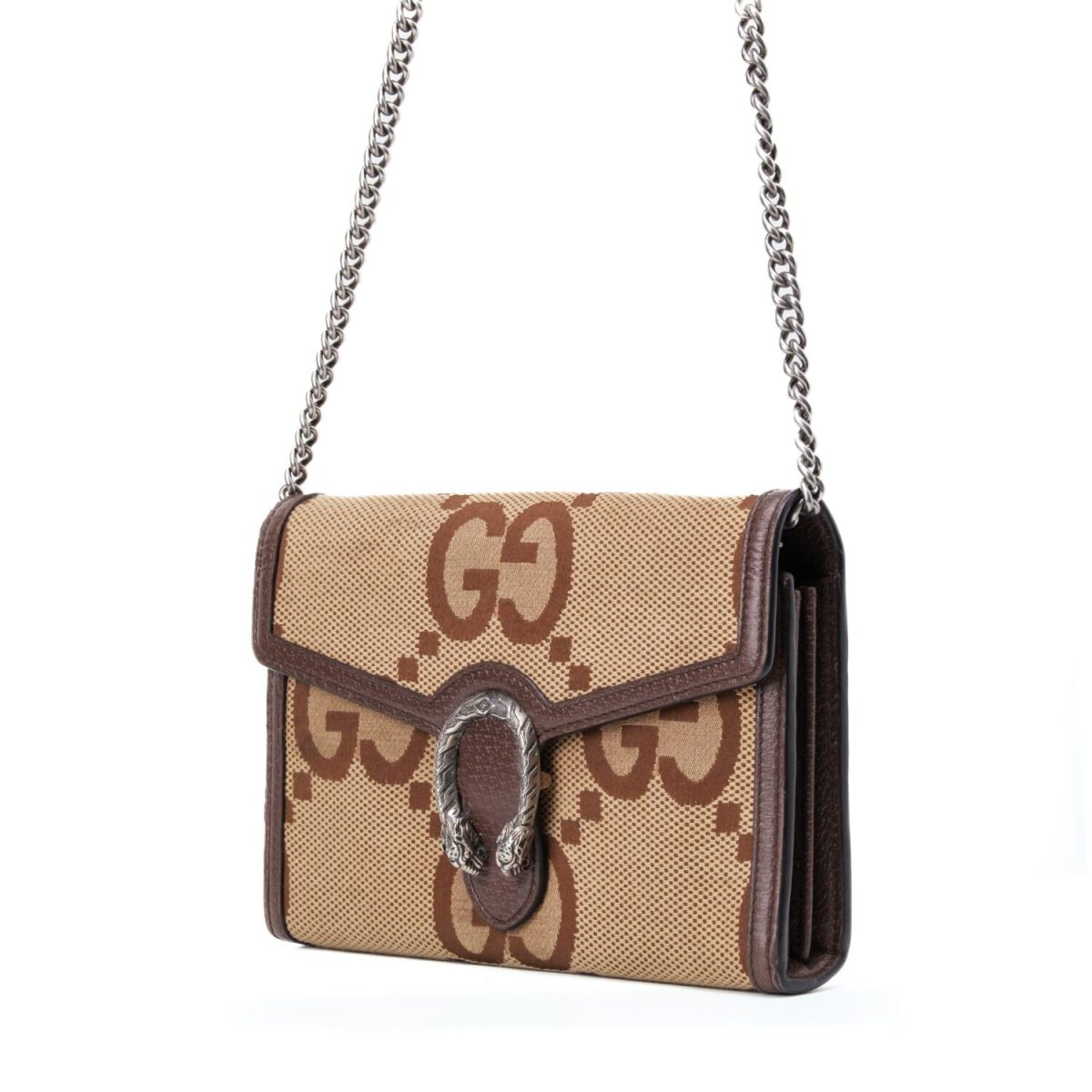 Gucci Camel Ebony Dionysus Jumbo GG Canvas Wallet Crossbody Bag