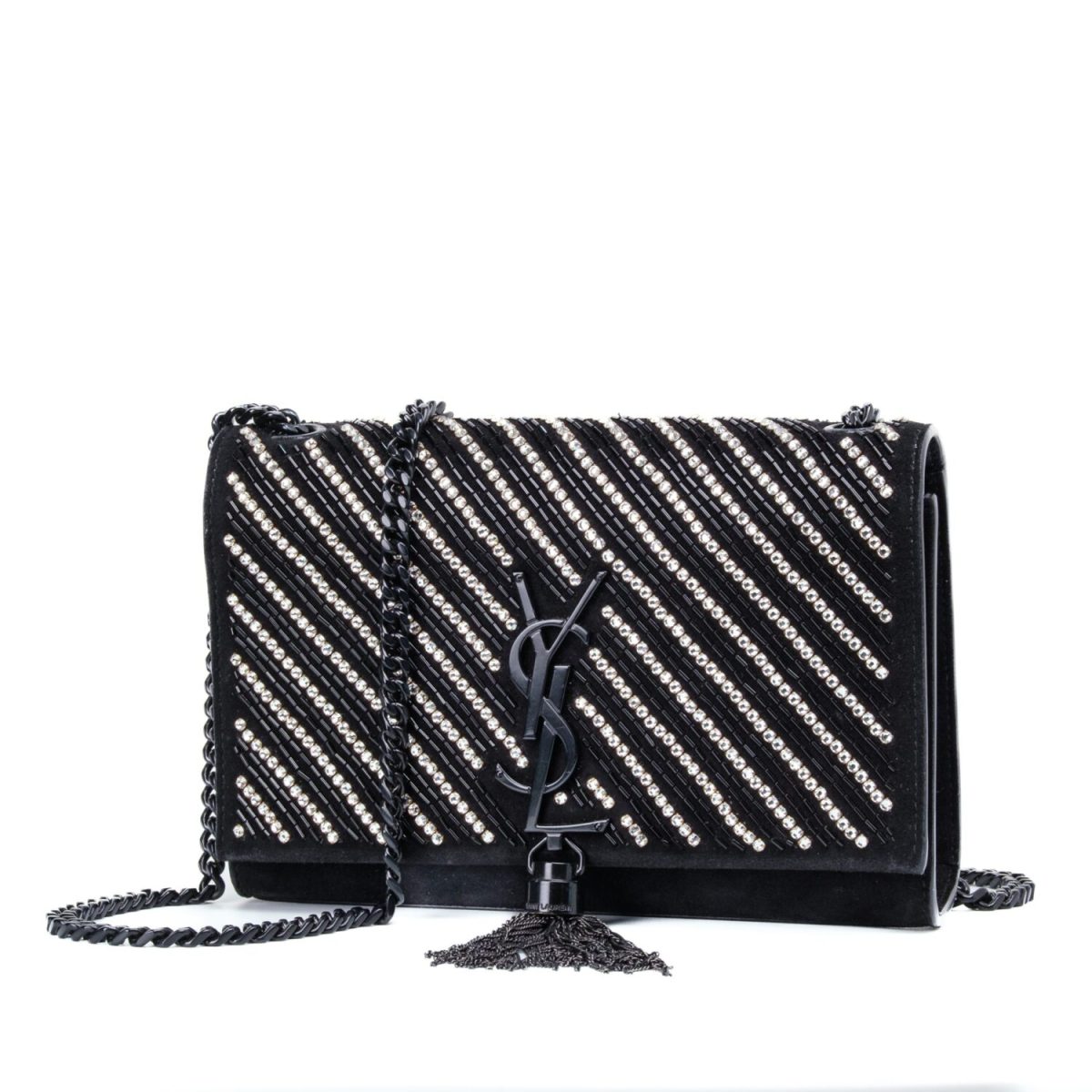 Saint Laurent Suede Crystal Small Classic Monogram Kate Satchel
