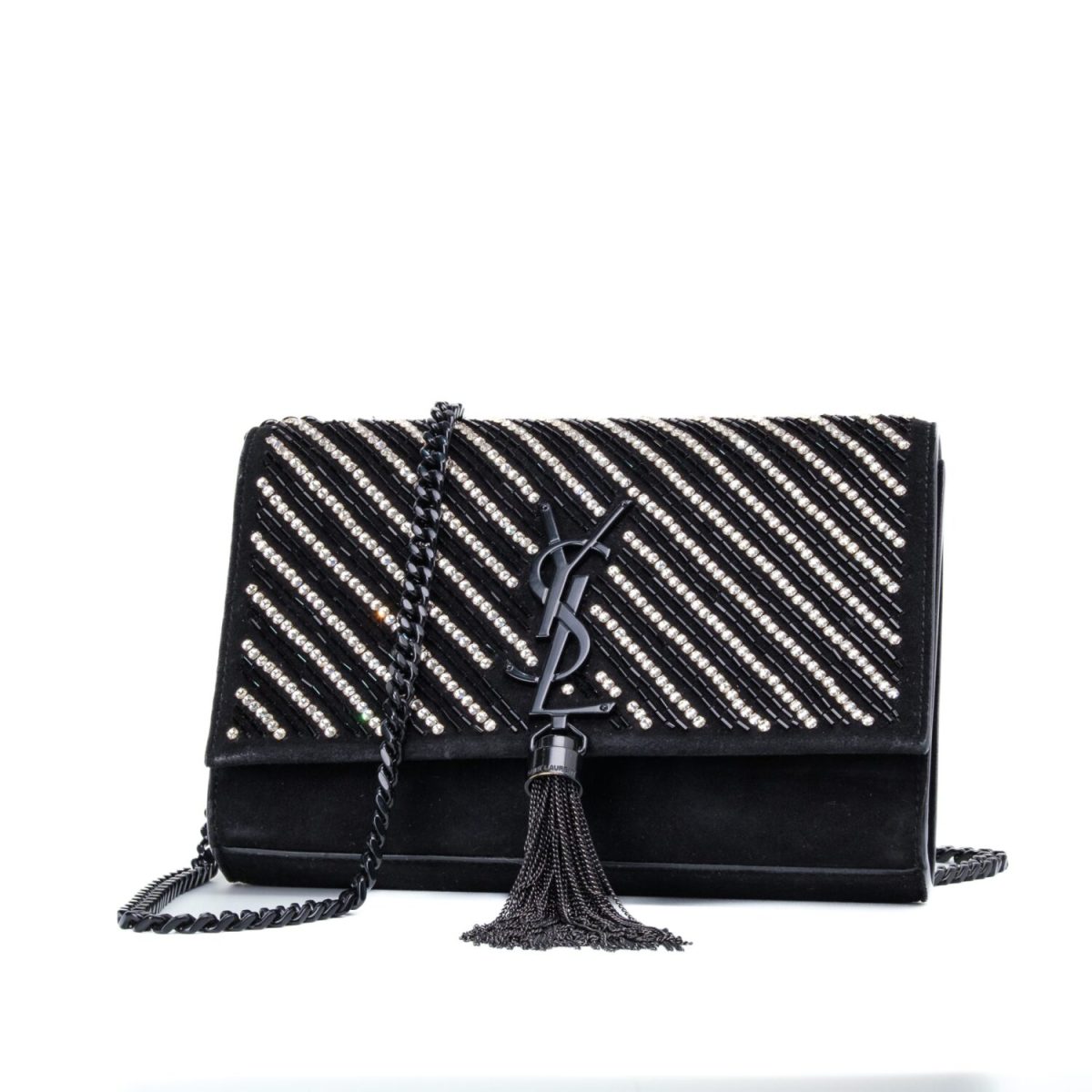 Saint Laurent Suede Crystal Small Classic Monogram Kate Satchel
