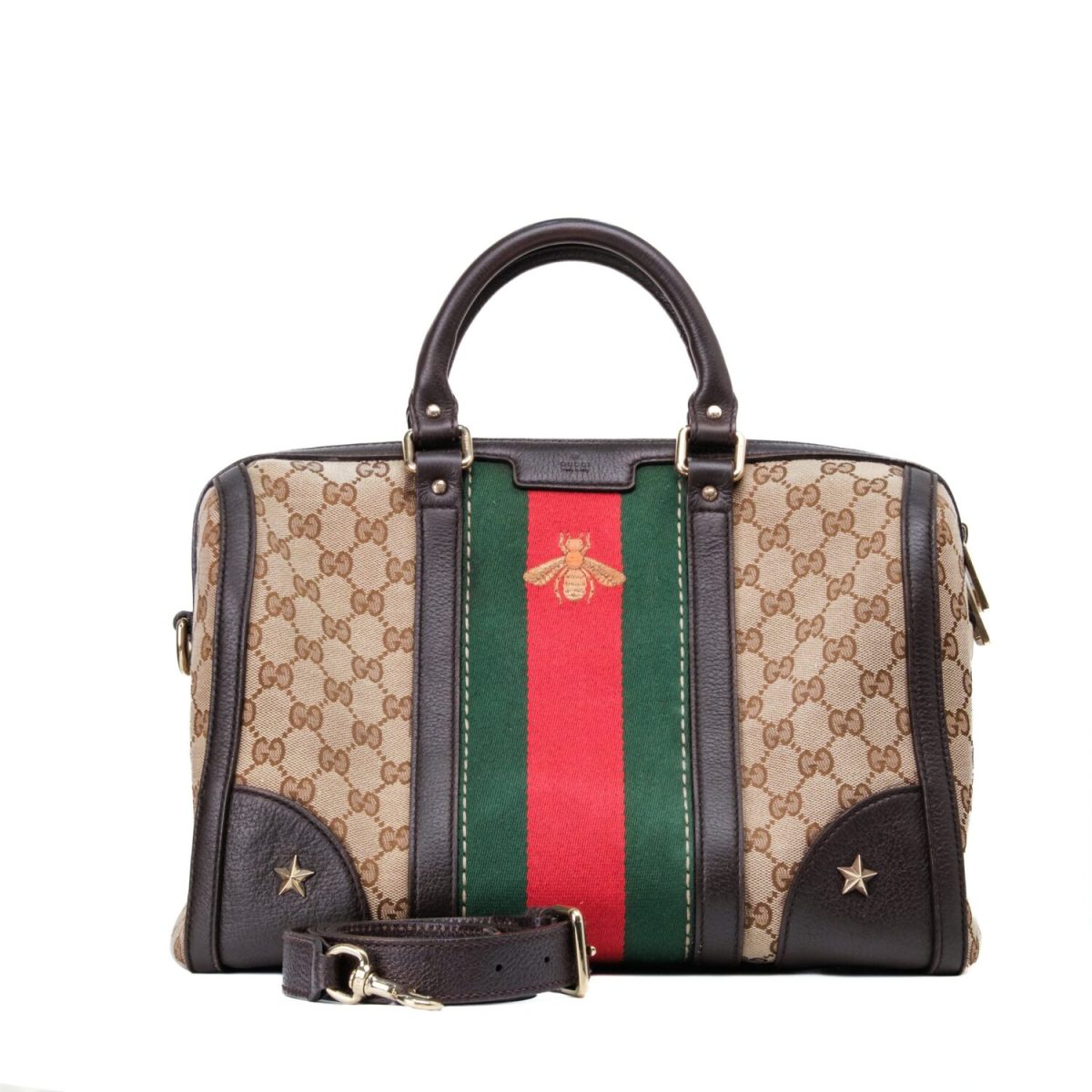 Gucci Vintage Web Medium Webby Bee Boston Brown