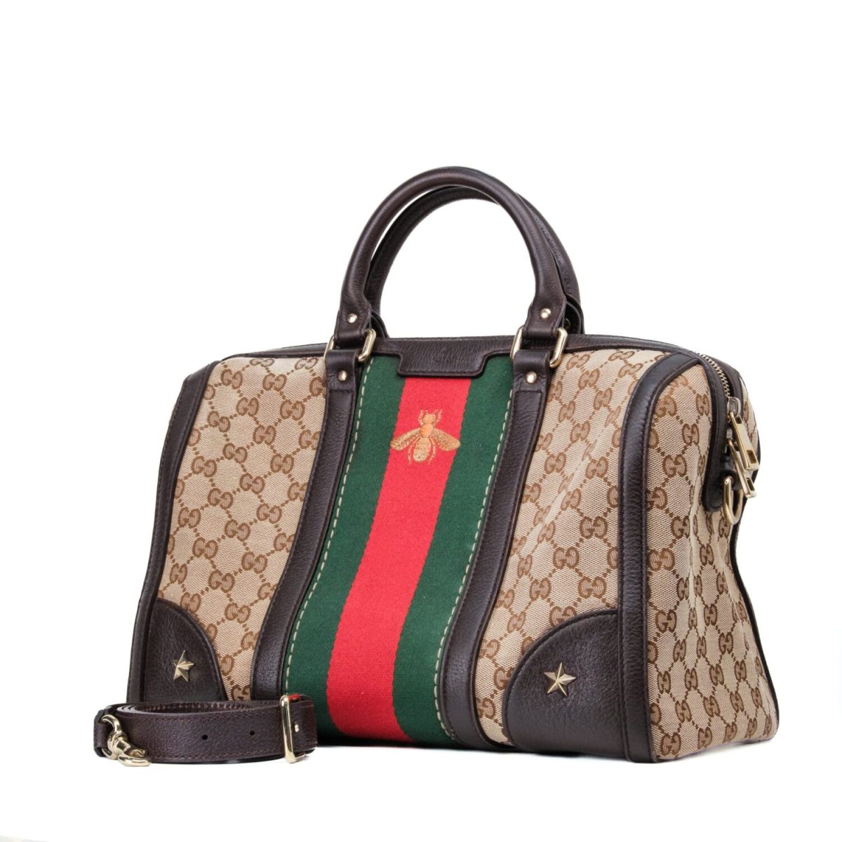 Gucci Vintage Web Medium Webby Bee Boston Brown