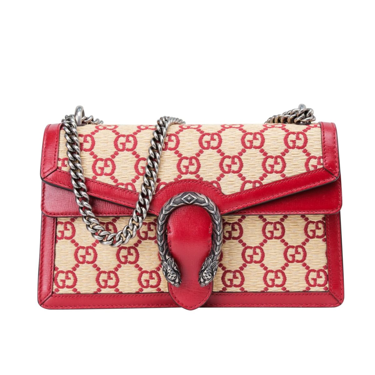 Gucci Straw Azalea Calfskin GG Monogram Small Dionysus Shoulder Bag