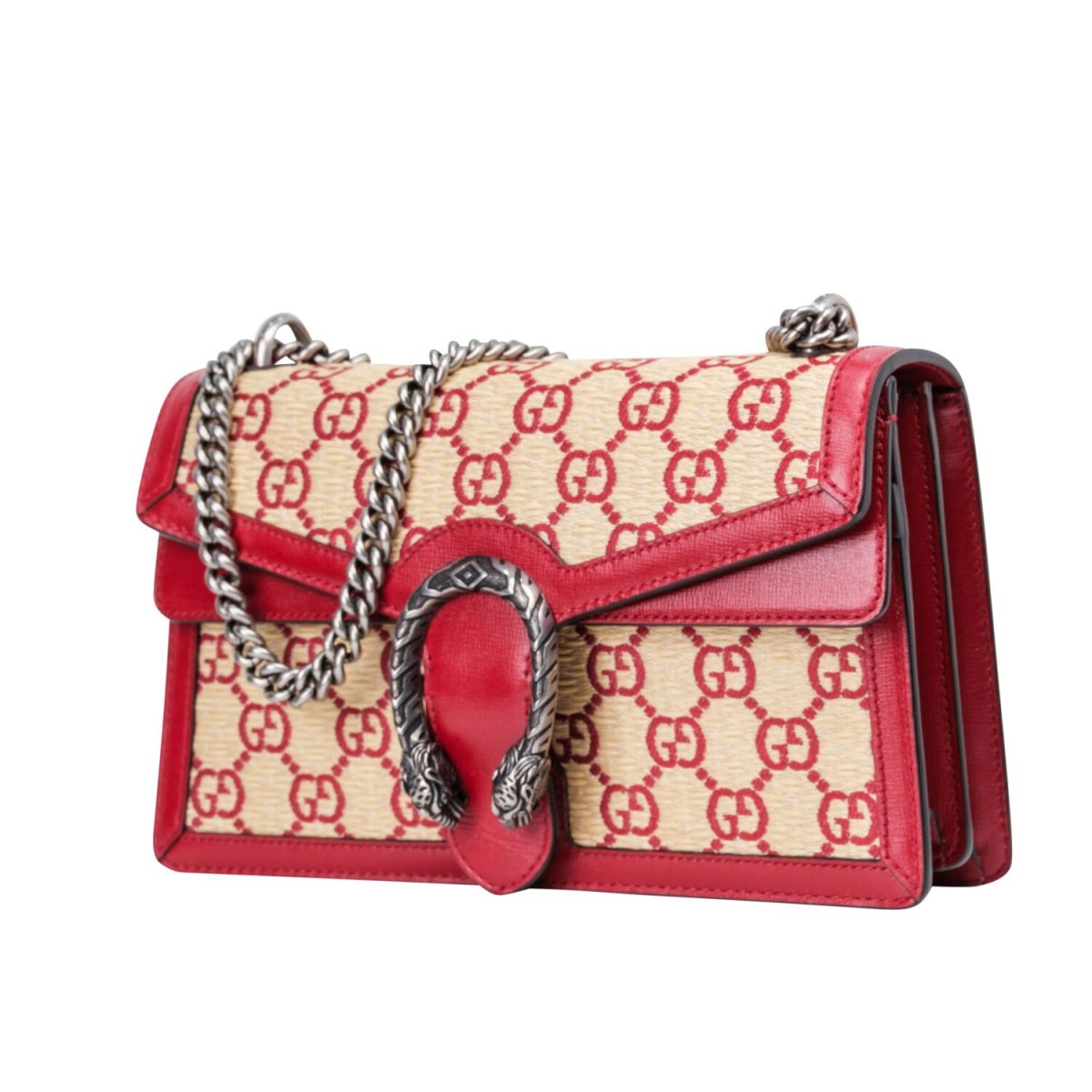 Gucci Straw Azalea Calfskin GG Monogram Small Dionysus Shoulder Bag