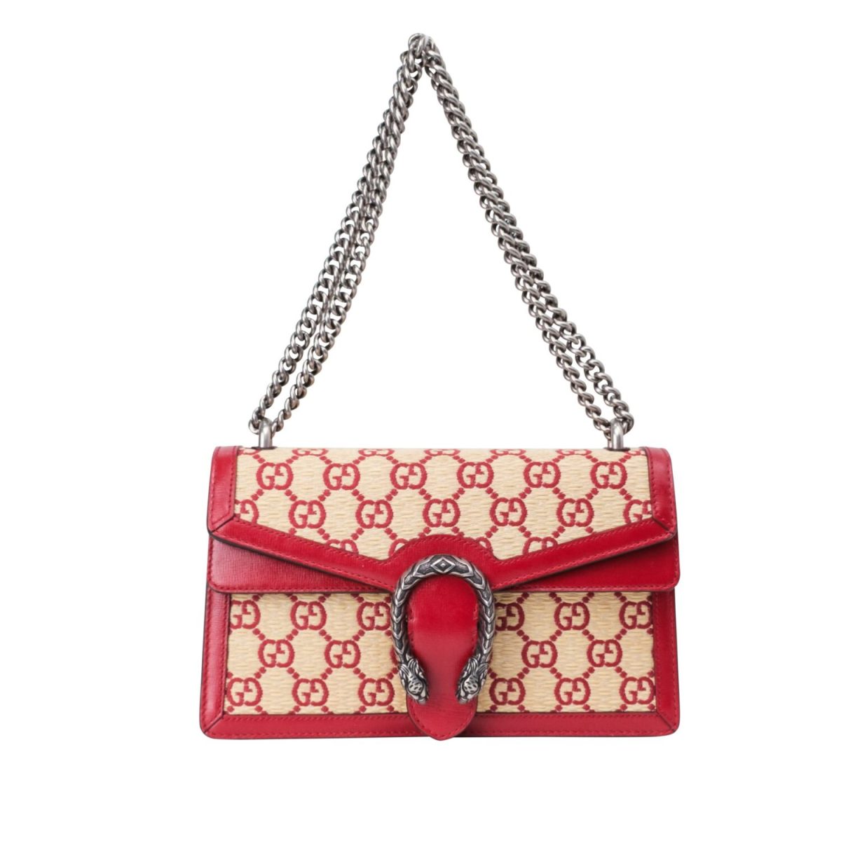 Gucci Straw Azalea Calfskin GG Monogram Small Dionysus Shoulder Bag