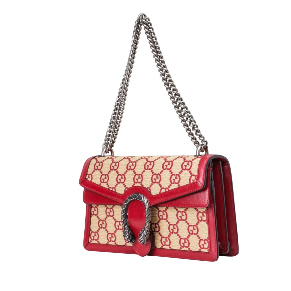 Gucci Straw Azalea Calfskin GG Monogram Small Dionysus Shoulder Bag