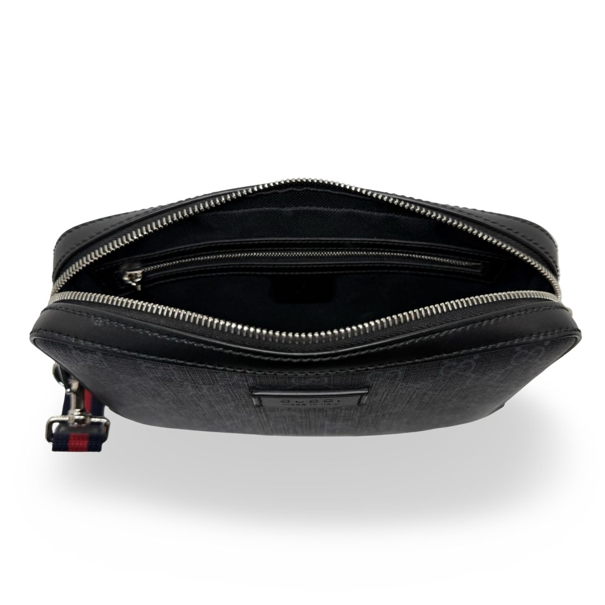 Gucci Black/Grey GG Supreme Canvas & Leather Wristlet Pouch