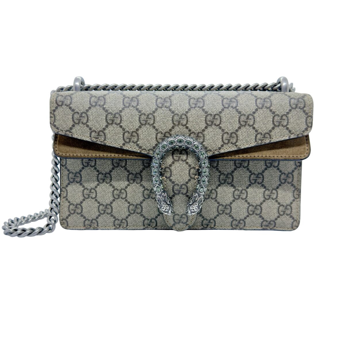 Gucci GG Supreme Monogram Suede Crystal Small Dionysus Shoulder Bag