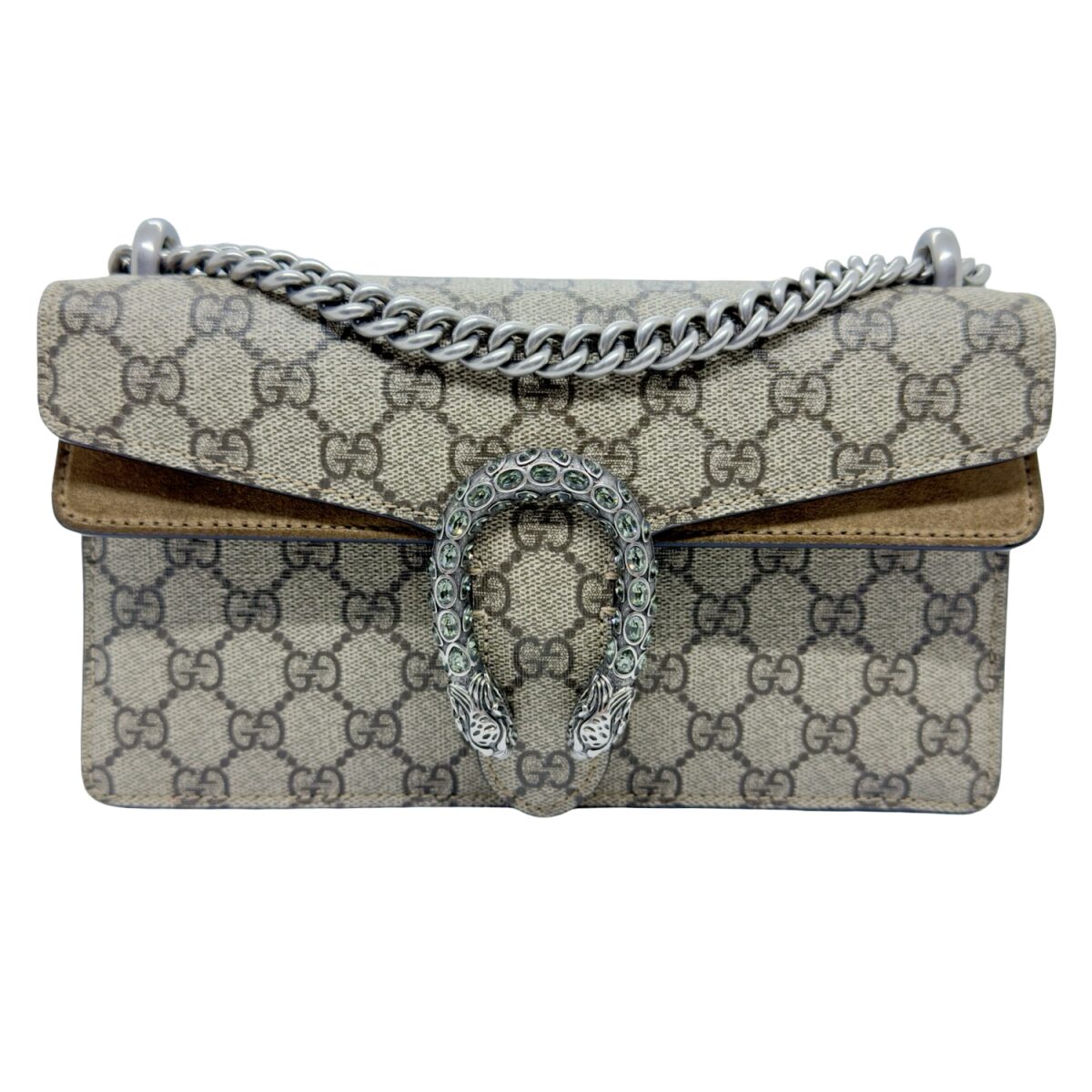 Gucci GG Supreme Monogram Suede Crystal Small Dionysus Shoulder Bag