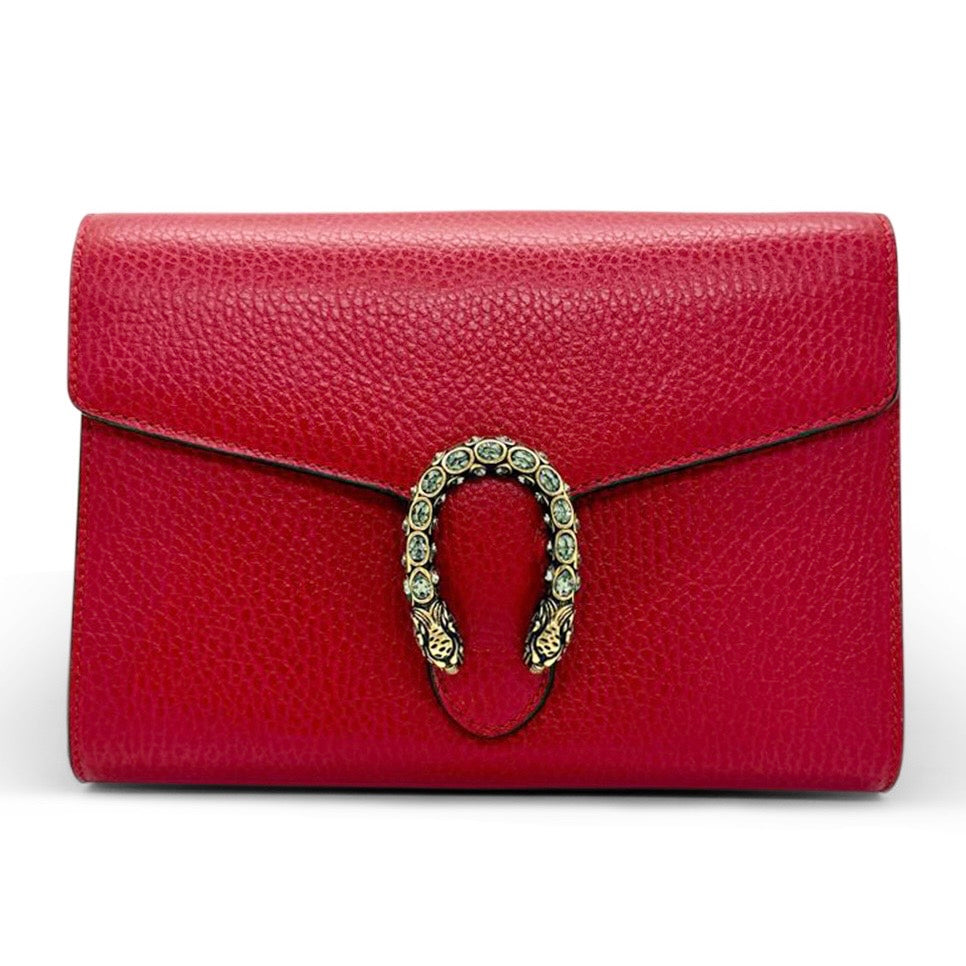 Gucci Dionysus Red Leather Wallet on Chain