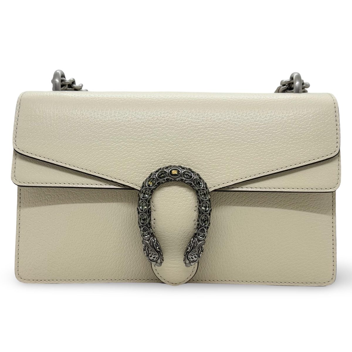 Gucci Dionysus small shoulder bag, cream leather, silver hardware, crystal tiger head