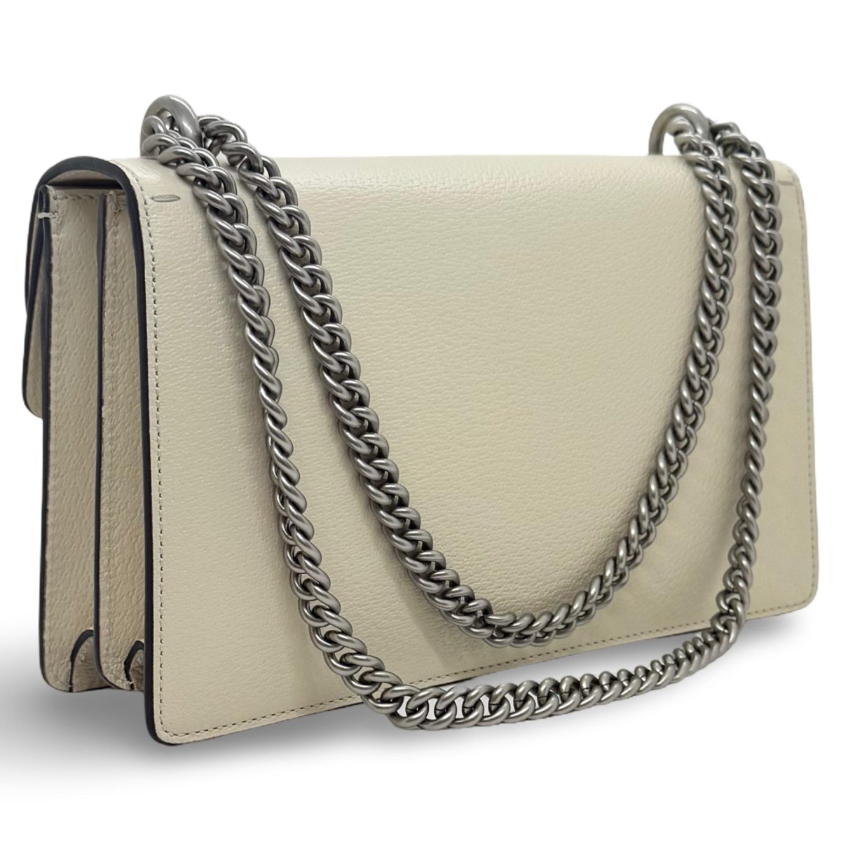 Gucci Dionysus small shoulder bag, cream leather, silver hardware, crystal tiger head