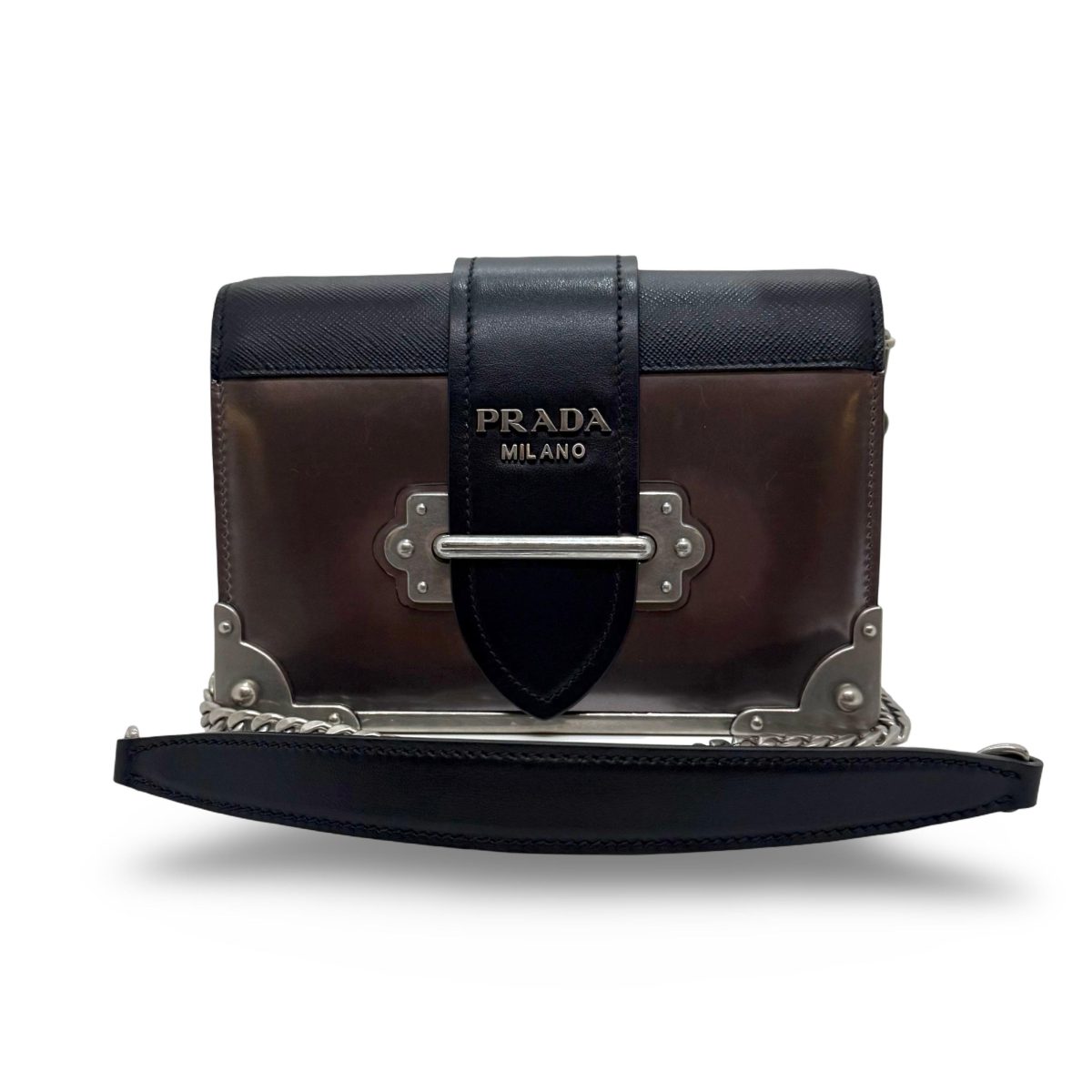 Prada Saffiano Trimmed Metallic Vitello Cahier Bag crossbody bag