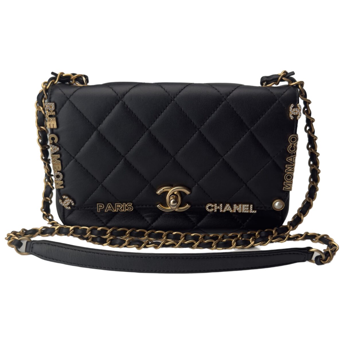 Chanel Limited Edition Paris Monaco Mini Flap Bag in Black Lambskin