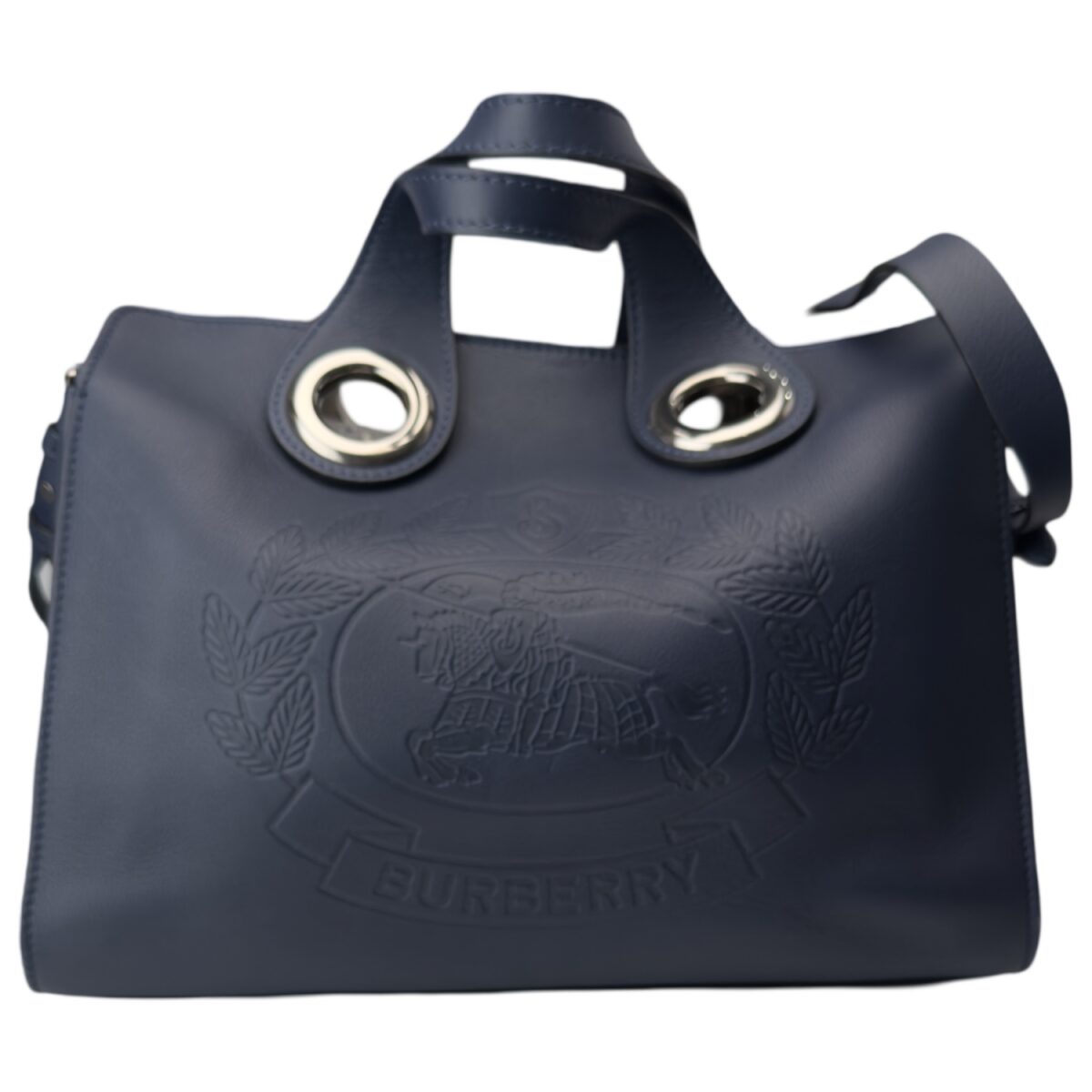 Burberry Embossed Crest Leather Tote in Navy
