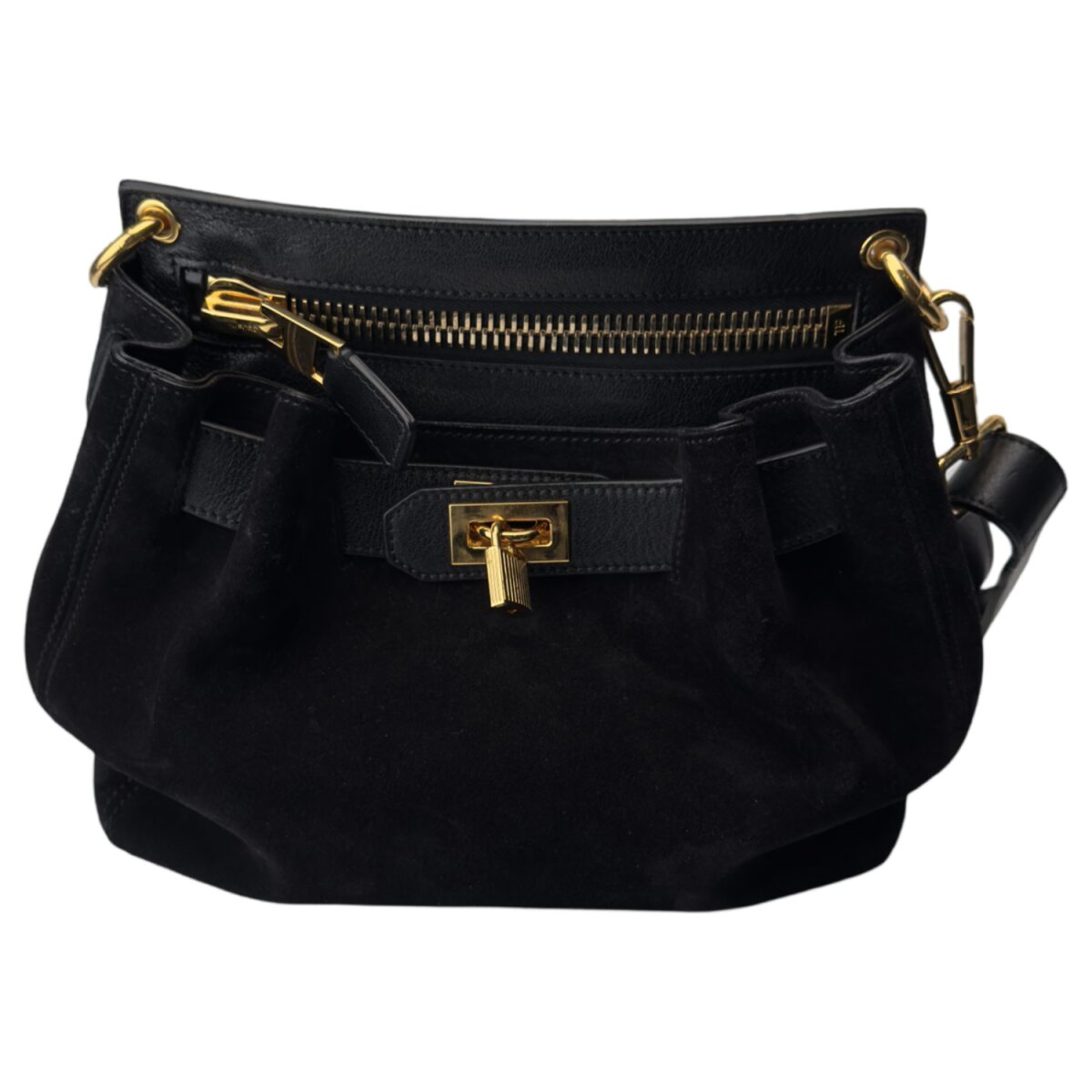 Tom Ford Black Leather/Suede Lock Handbag