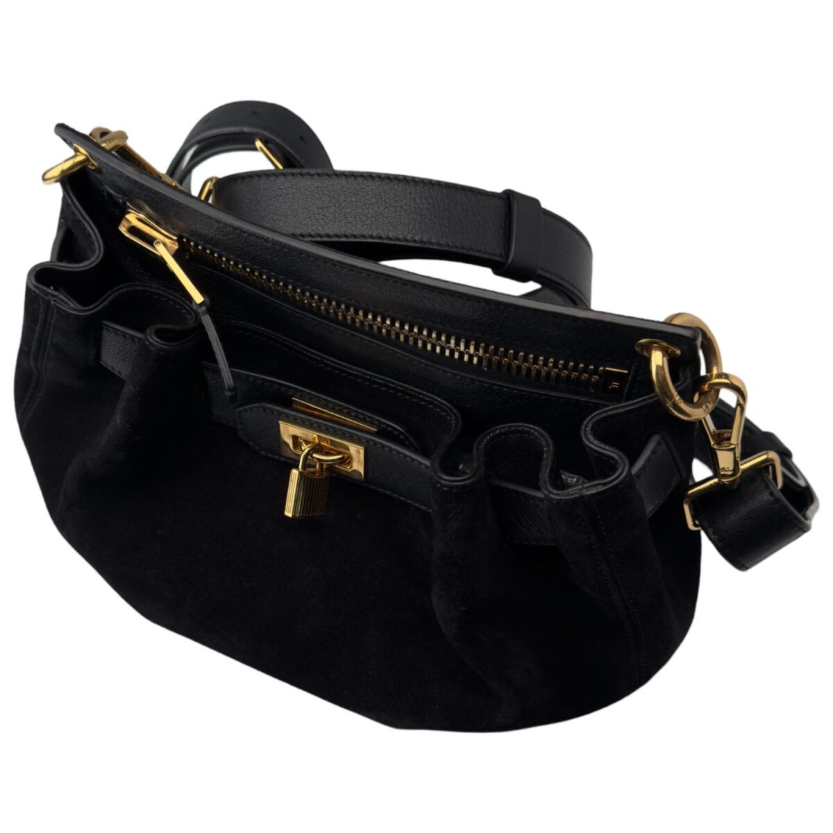 Tom Ford Black Leather/Suede Lock Handbag