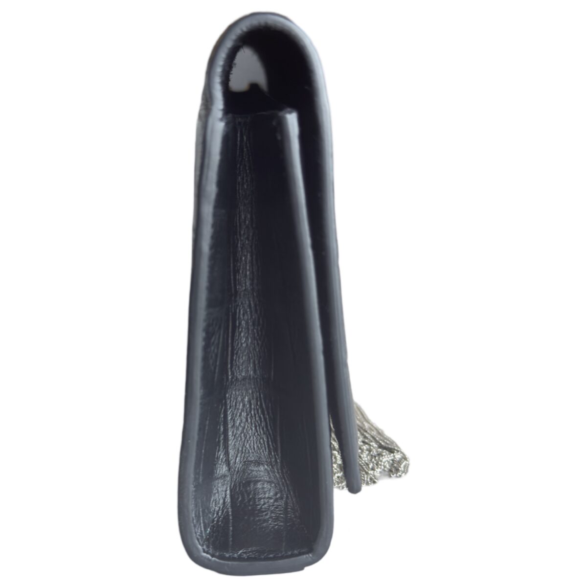 Saint Laurent Calfskin Crocodile Embossed Classic Monogram Tassel Clutch Black