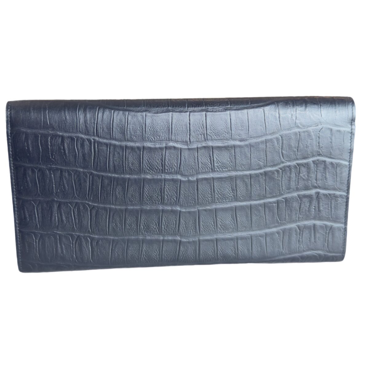 Saint Laurent Calfskin Crocodile Embossed Classic Monogram Tassel Clutch Black