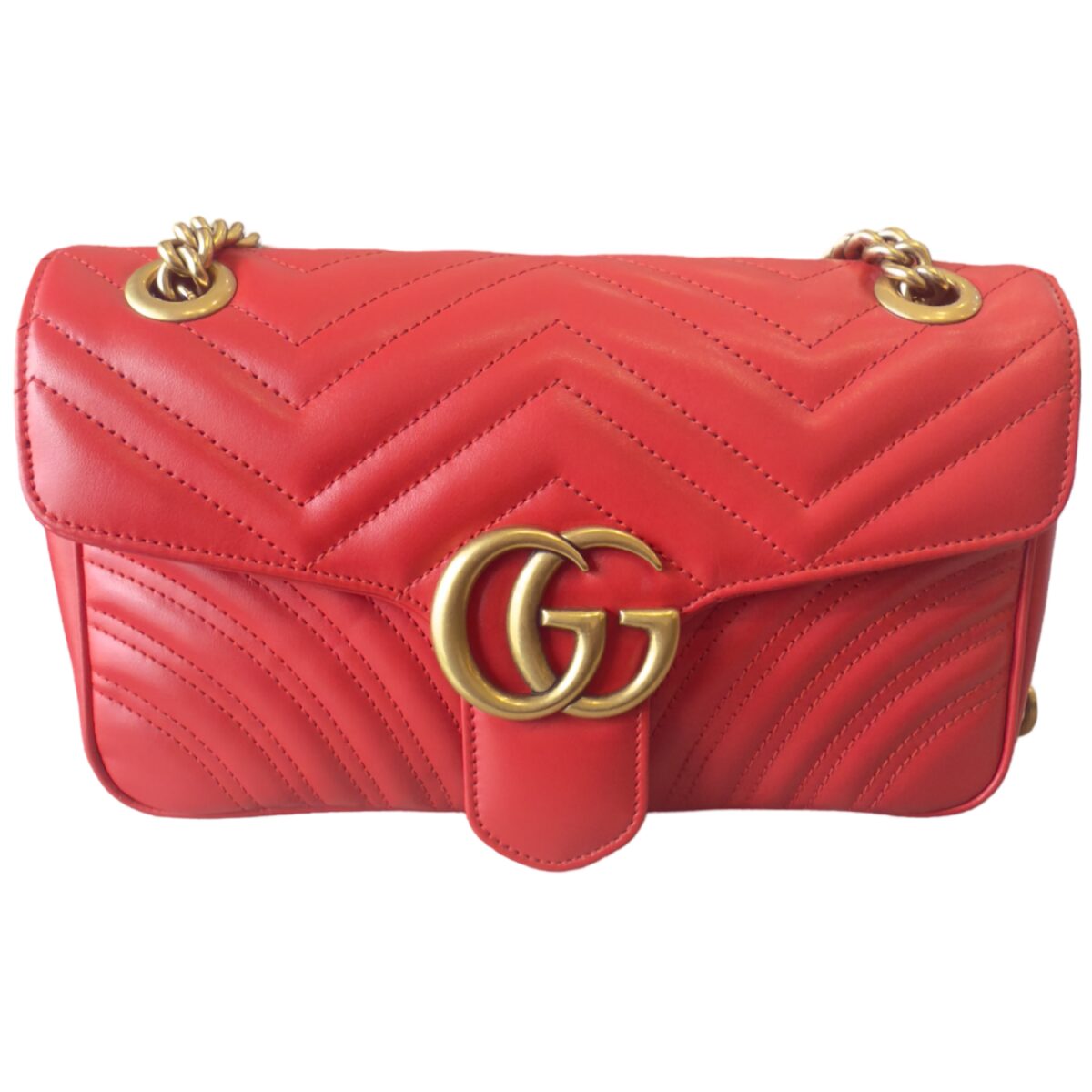 Gucci Calfskin Matelasse Small GG Marmont Shoulder Bag Red