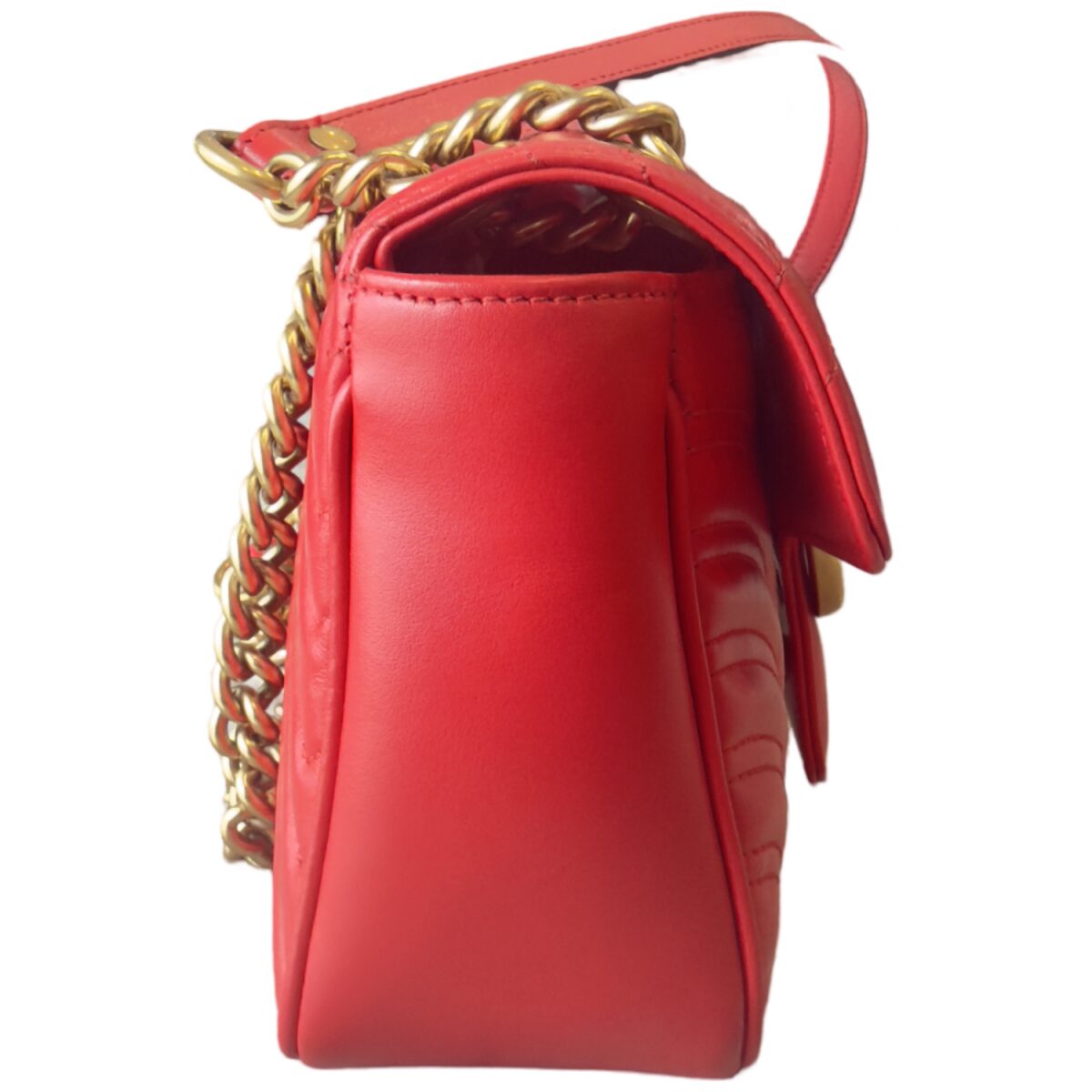 Gucci Calfskin Matelasse Small GG Marmont Shoulder Bag Red