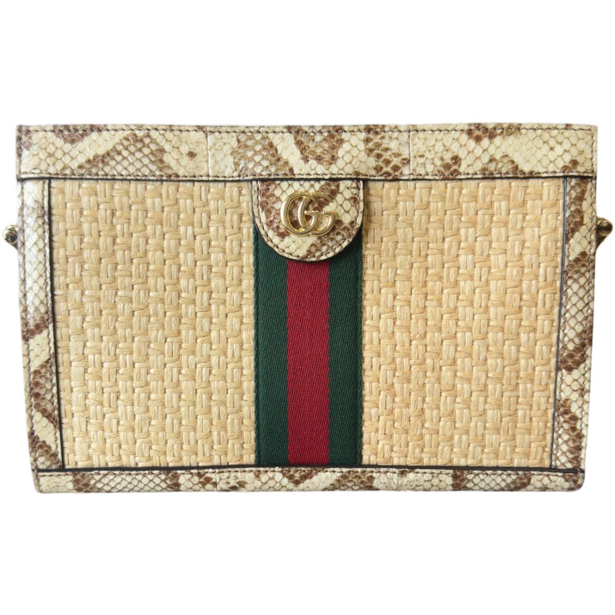 Gucci Raffiia Elaphe GG Small Ophidia Chain Shoulder Bag