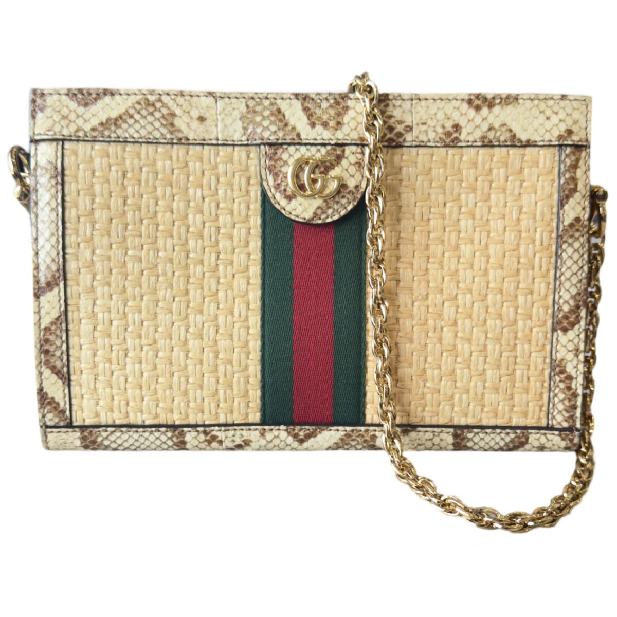 Gucci Raffiia Elaphe GG Small Ophidia Chain Shoulder Bag