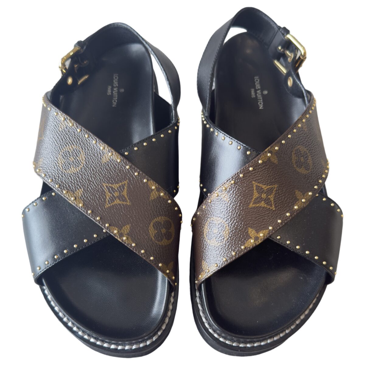 Louis Vuitton Paseo Canvas/Leather Slides Size EU38
