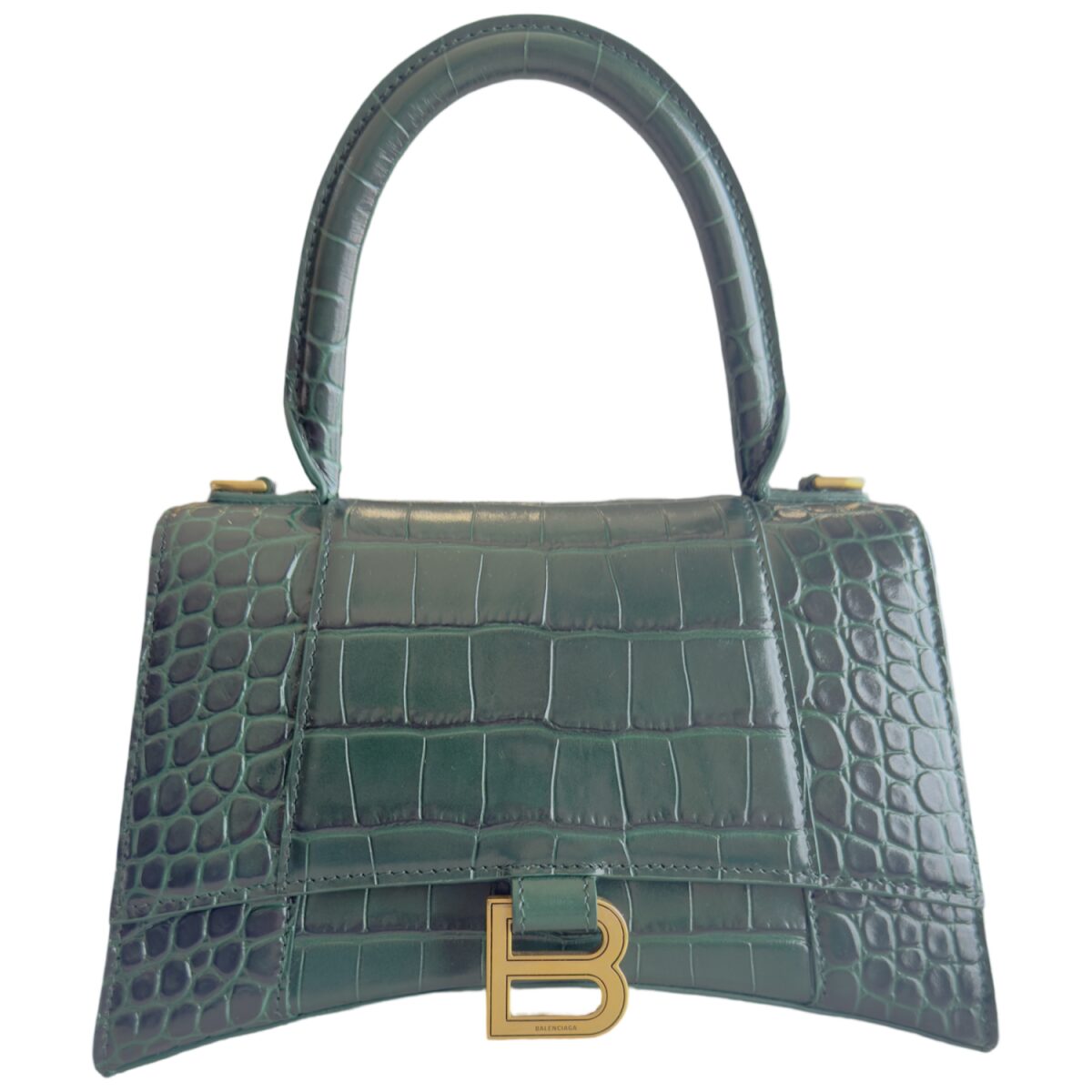 Balenciaga Green Crocodile Embossed Leather Small Hourglass