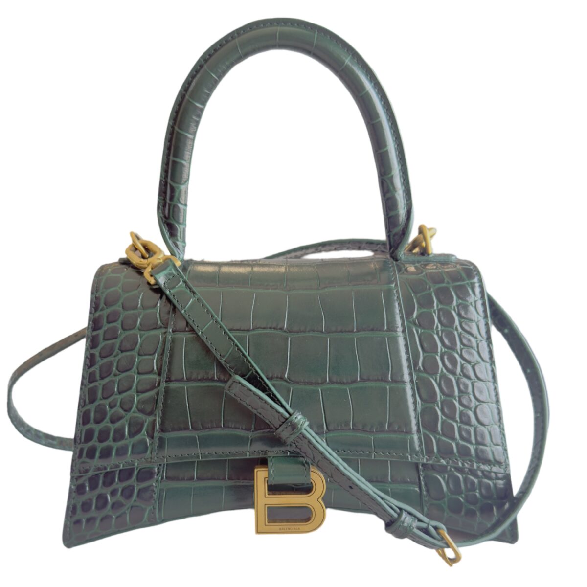 Balenciaga Green Crocodile Embossed Leather Small Hourglass
