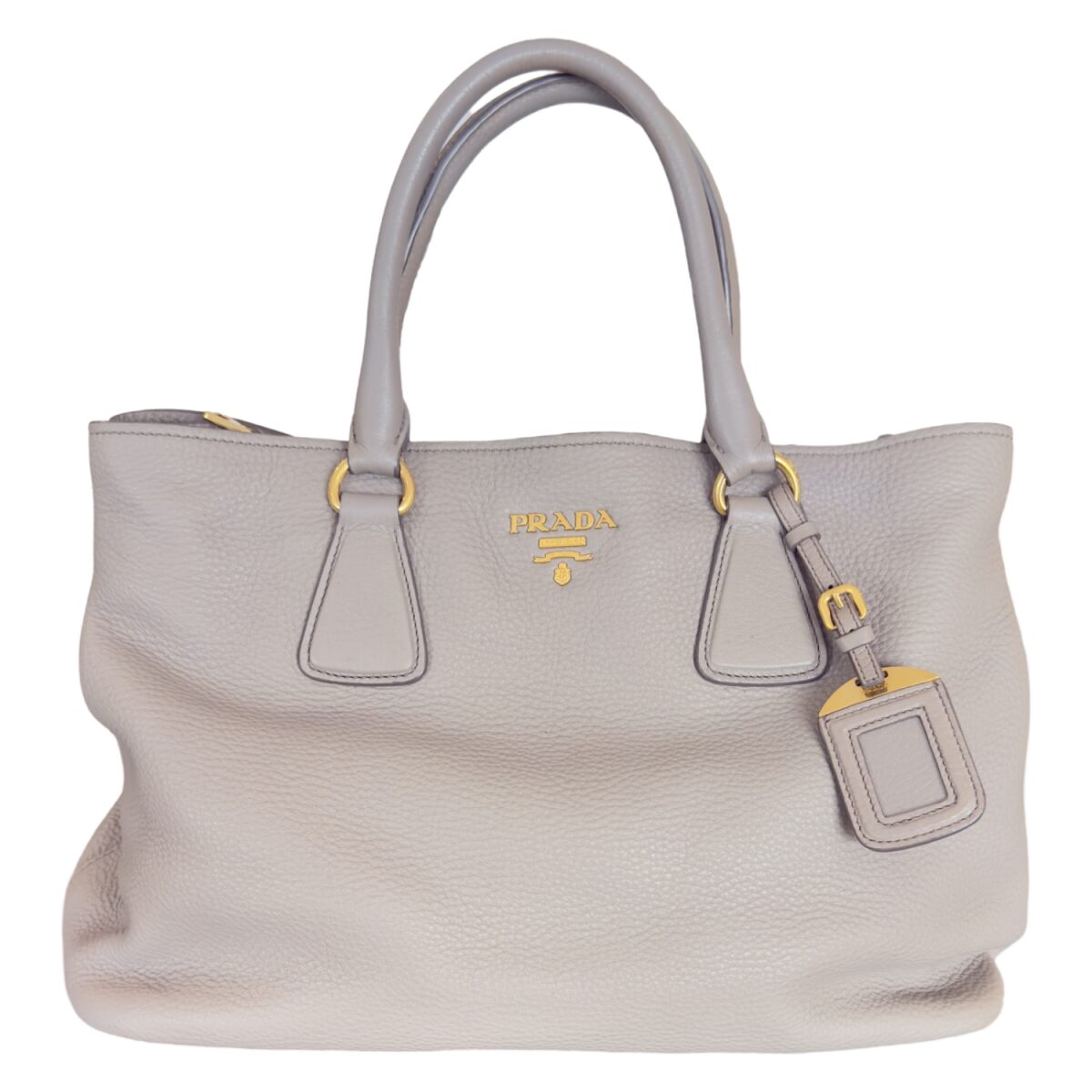 Prada Grey Vitello Daino Leather Tote 