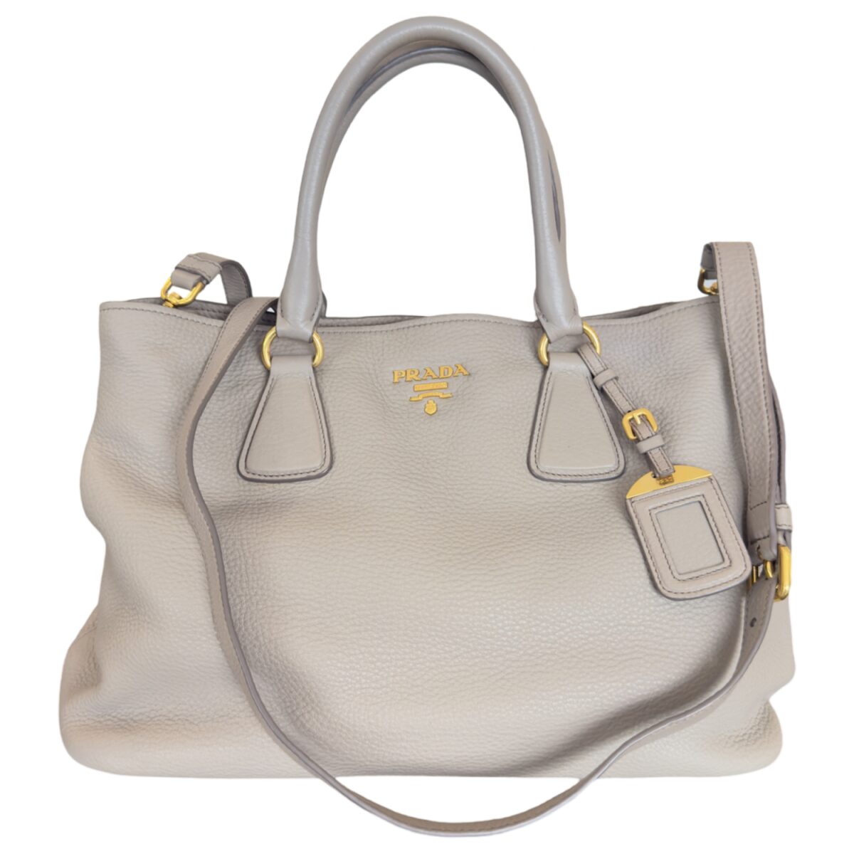 Prada Grey Vitello Daino Leather Tote 