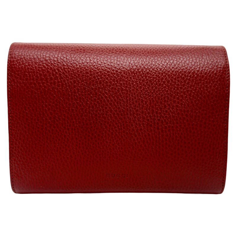 Gucci Red Pebbled Leather Dionysus Mini Wallet On Chain Bag
