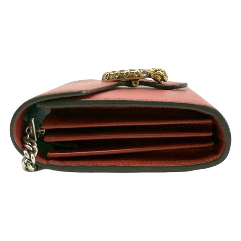 Gucci Red Pebbled Leather Dionysus Mini Wallet On Chain Bag