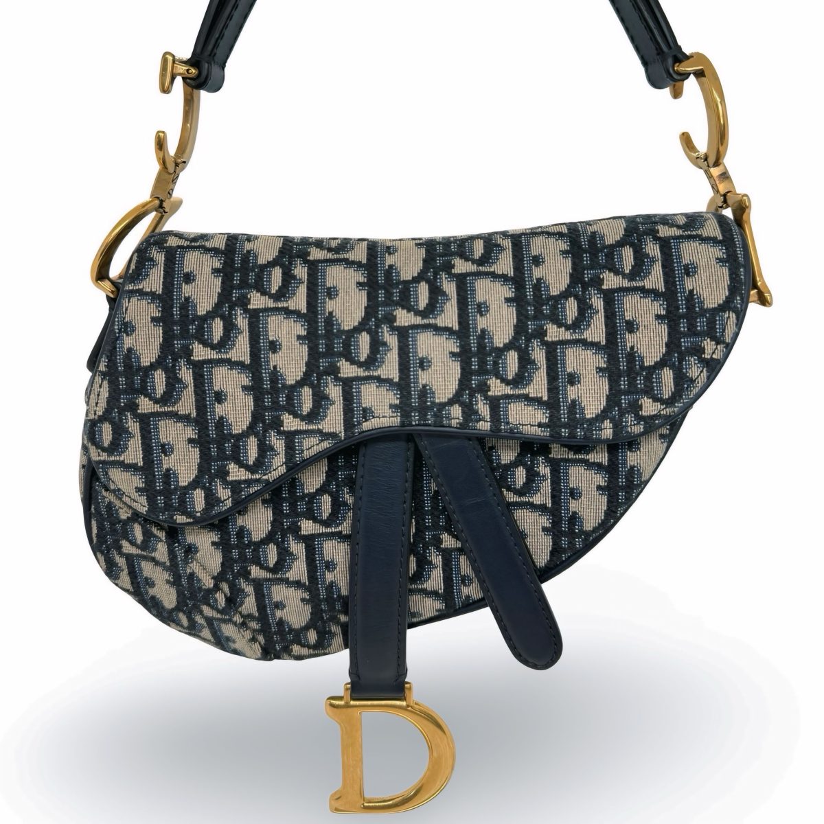 Christian Dior Blue Oblique Canvas & Leather Mini Saddle Bag