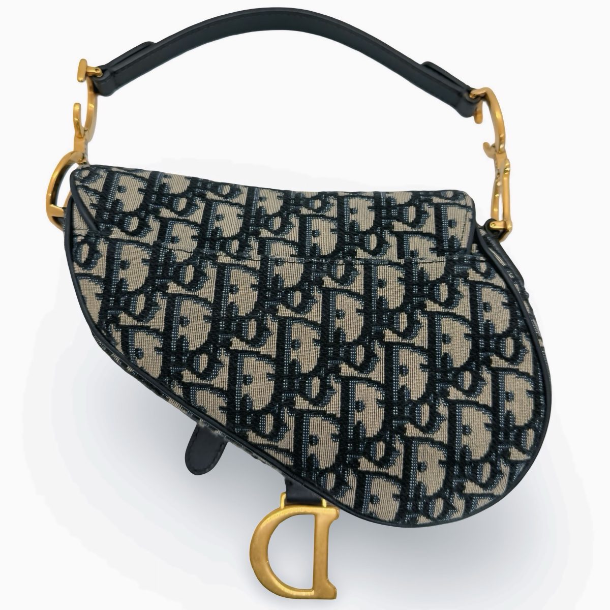 Christian Dior Blue Oblique Canvas & Leather Mini Saddle Bag