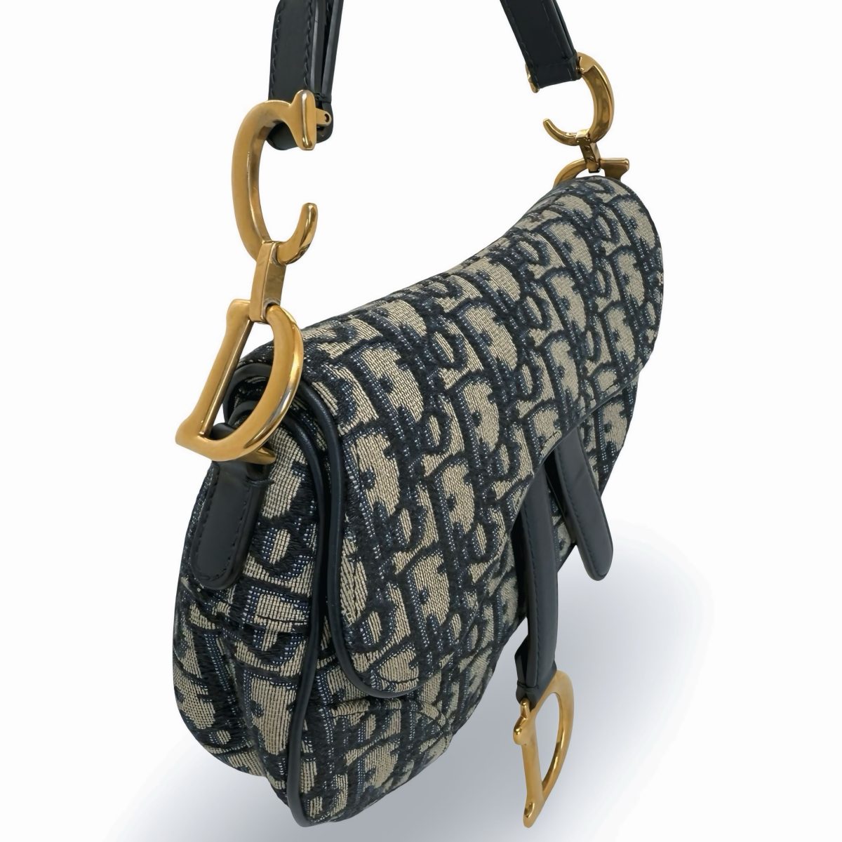 Christian Dior Blue Oblique Canvas & Leather Mini Saddle Bag